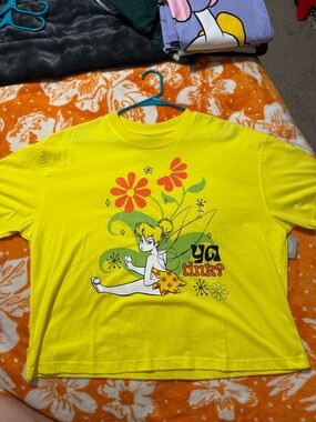 Disney Yellow Tinker Bell Graphic Tee with Floral Accents